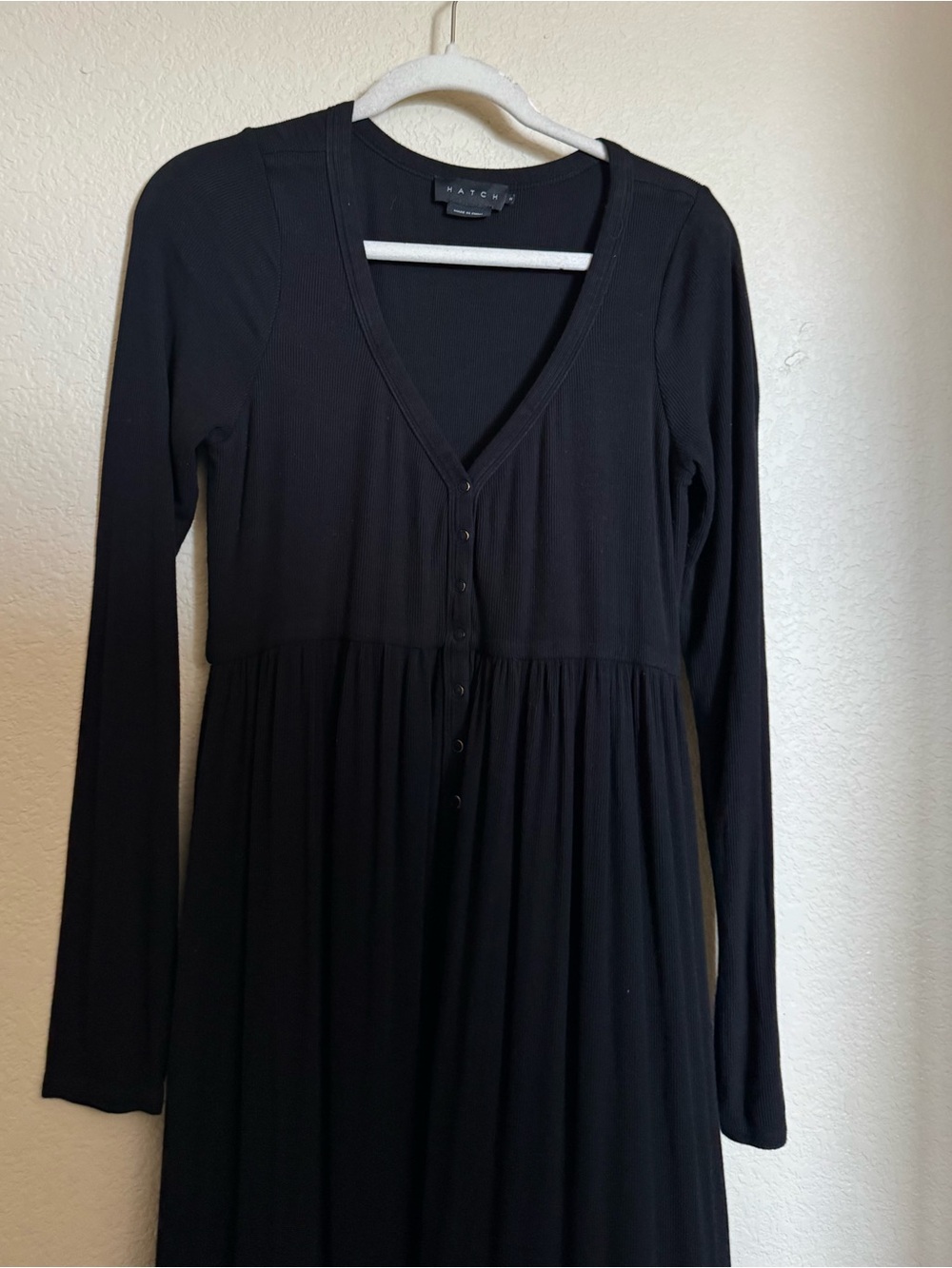 HATCH The Softest Rib Nursing Dress Long Sleeve Button Front Ribbed Black Sz 2 - Picture 2 of 7